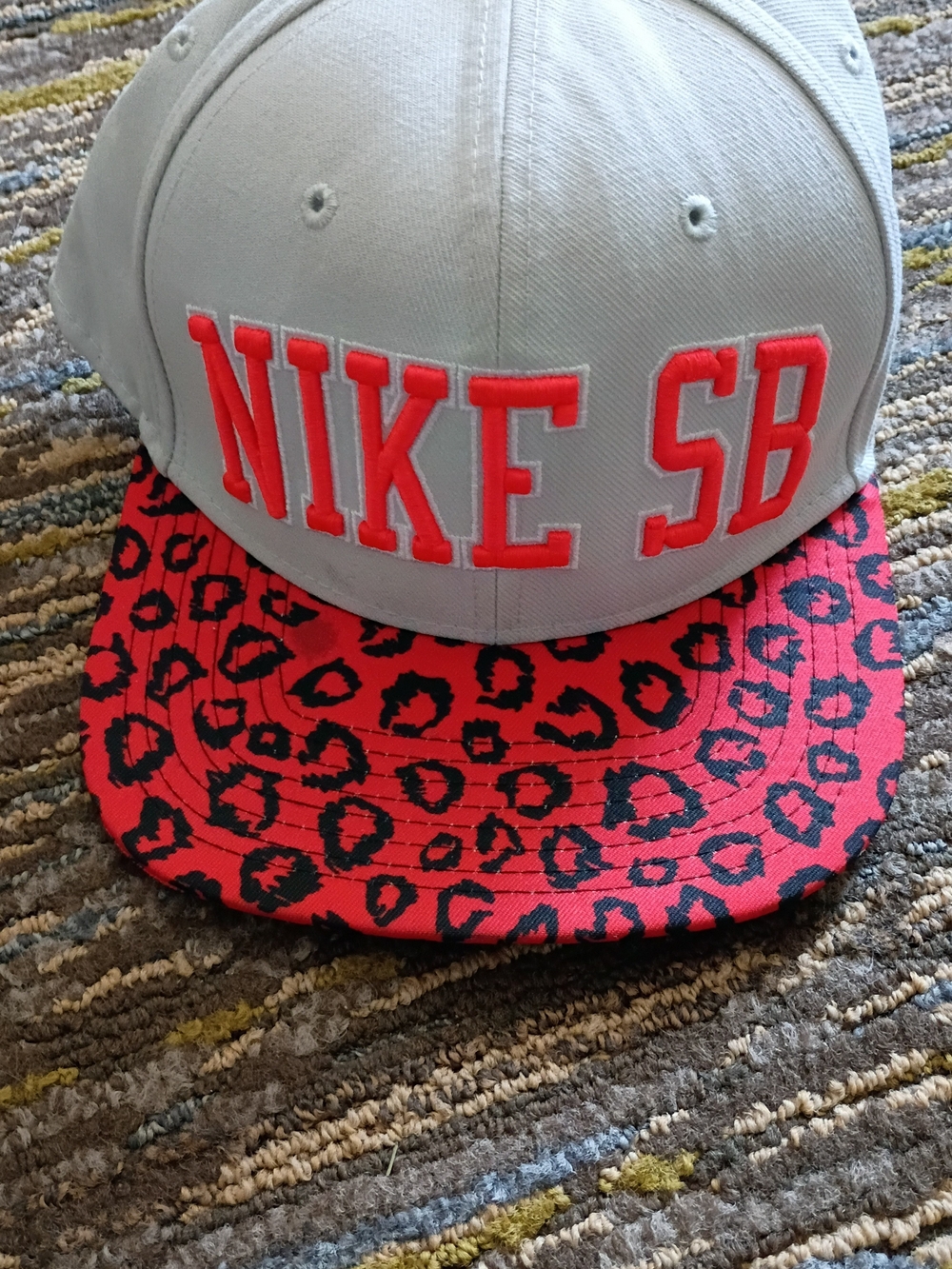 Nike SB Light Gray Cap with Infrared Leopard Brim